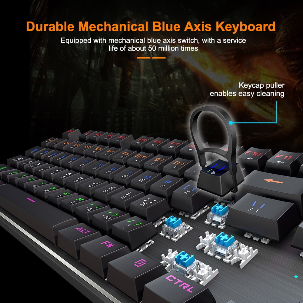 Gaming Keyboard with RGB Backlight, Mechanical keyboard Gamer with 87/104 keycaps Wired Ergonomic Russian keyboard For PC Computer