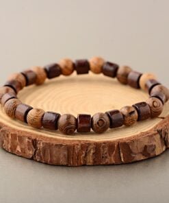 Men Natural Cylinder Wood Beads Bracelet