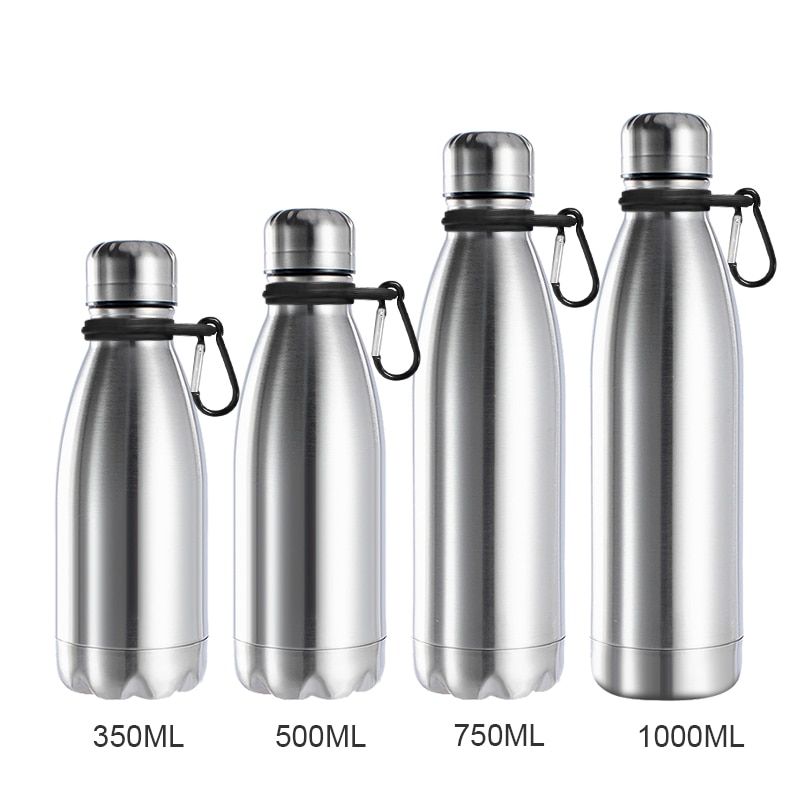 1000ml Sports Stainless Steel Water Bottle for Cycling, Hiking, School with Carabiner Ring